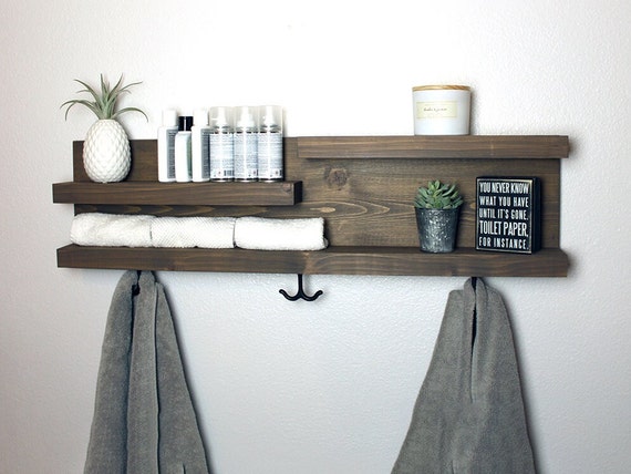 28 Bathroom Shelf Organizer with Modern Towel Bar - Modern Farmhouse Decor