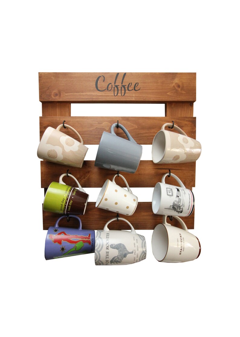 Coffee Mug Rack Painted Wood Holder Rustic Image 0