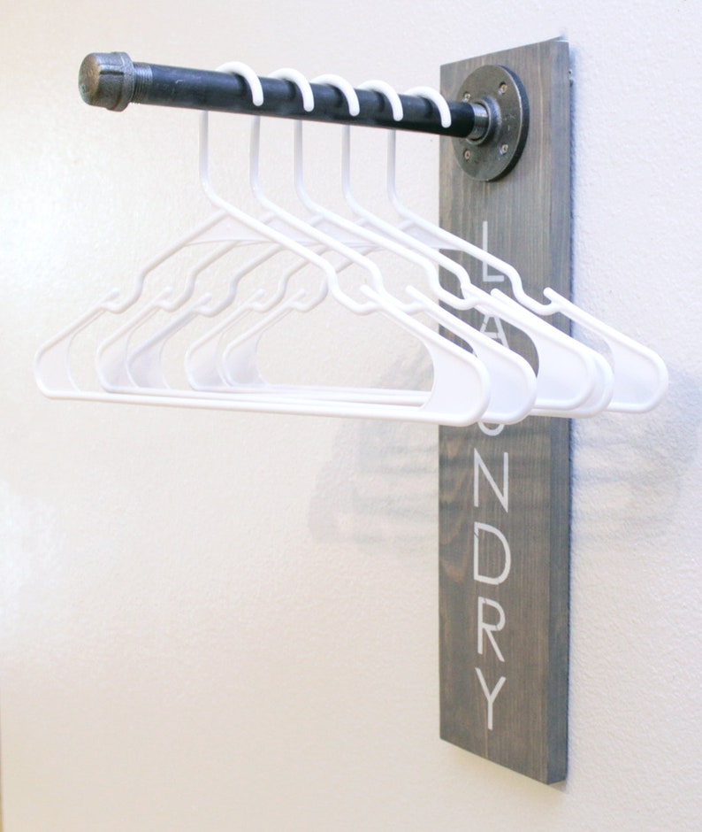 Laundry Sign with Industrial Pipe Clothes Hanging Bar Modern Etsy