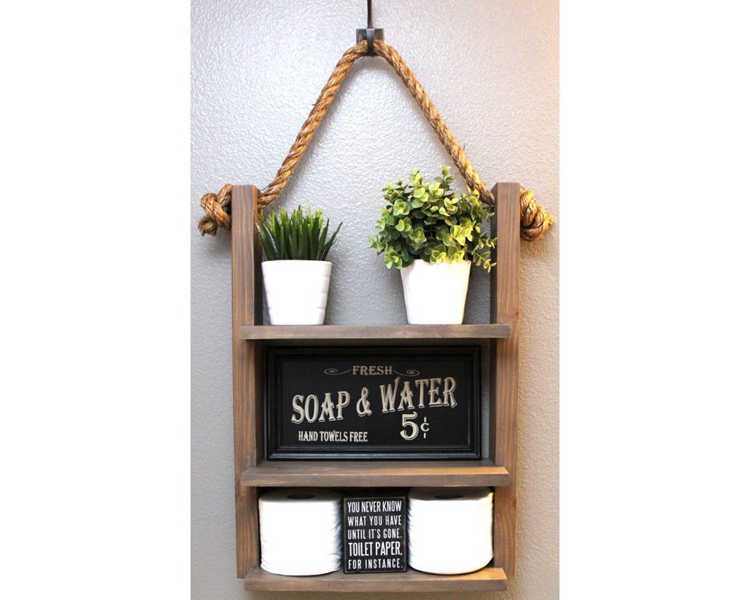 Bathroom Farmhouse Ladder Shelf, Brown Walnut Large Modern Wood Rustic