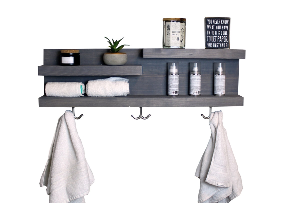 28 Bathroom Shelf Organizer With Towel Hooks Modern | Etsy