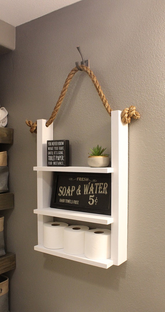 Rustic Ladder Shelf Rope Hanging Ladder Shelf Farmhouse Bathroom