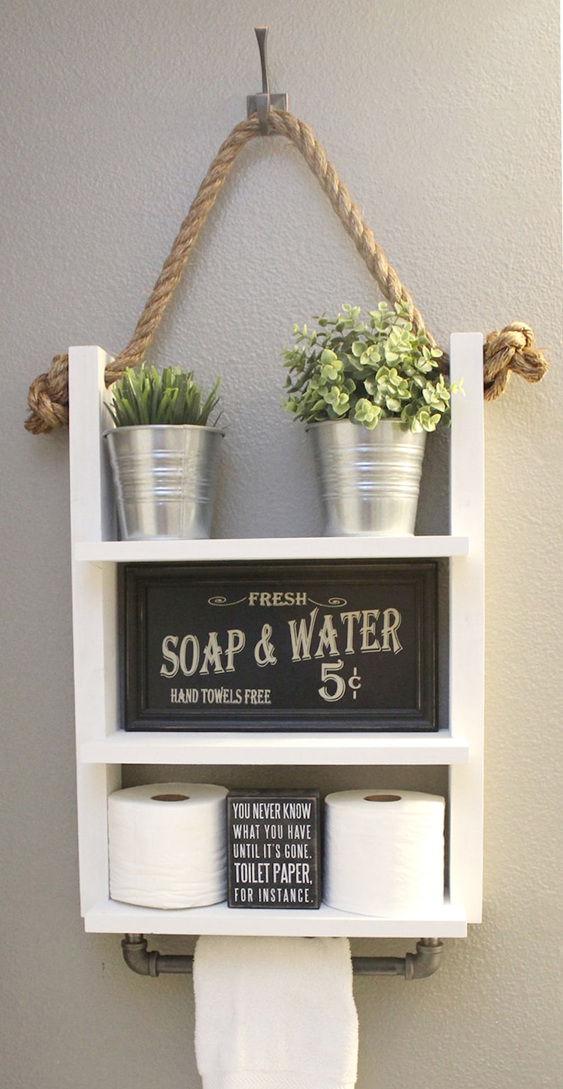 White Farmhouse Bathroom Shelf with Towel Bar Decoración De Etsy México