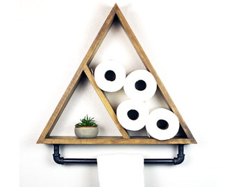 Triangle Bathroom Shelf with Pipe Towel Bar, Industrial Farmhouse,Geometric Country Rustic Storage, Modern Farmhouse, Apartment Dorm Decor