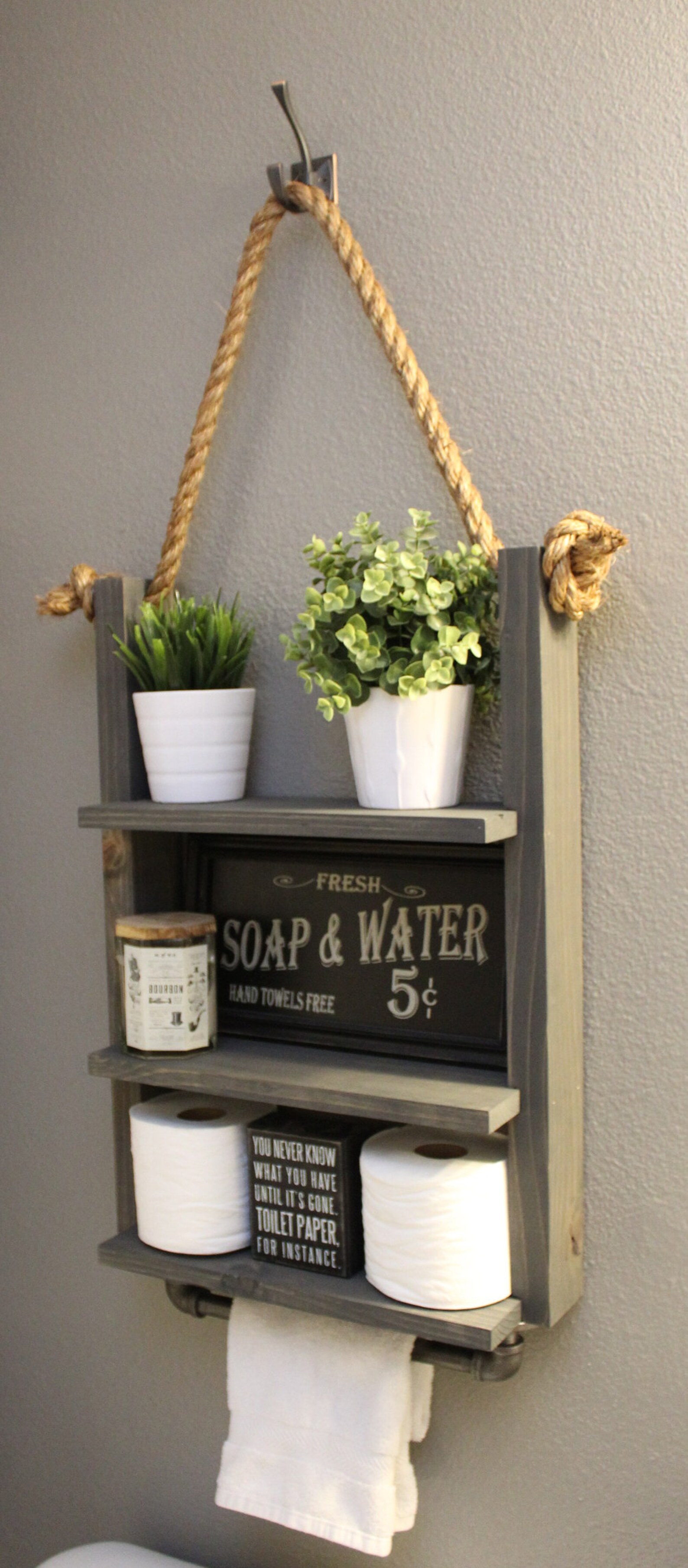 Bathroom Farmhouse Ladder Shelf Industrial Towel Bar Rustic Etsy