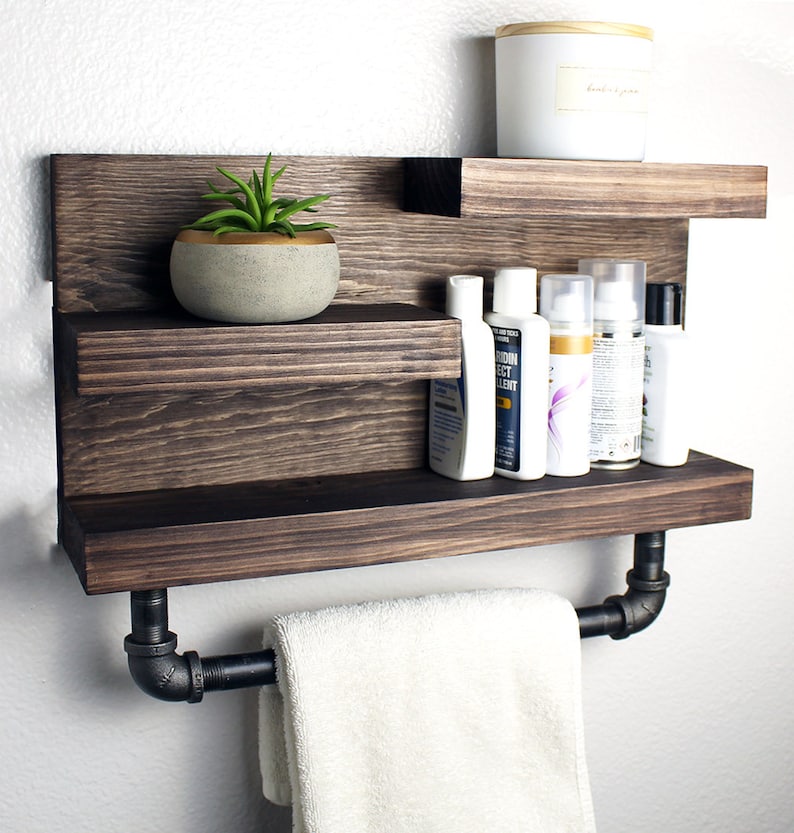 Bathroom Shelf With Industrial Farmhouse Towel Bar Bathroom Etsy UK