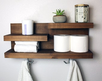 28 Bathroom Shelf Organizer with Towel Hooks - Modern Farmhouse