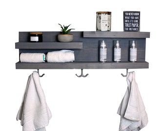 28" Bathroom Shelf Organizer with Towel Hooks - Modern Farmhouse