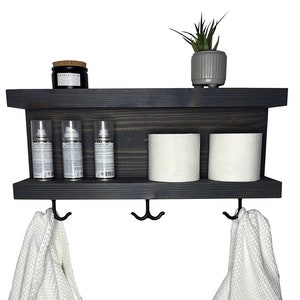Bathroom Shelf Organizer with Towel Hooks, Farmhouse Country Rustic  Storage, Modern Farmhouse, Apartment Decor, Guest Storage
