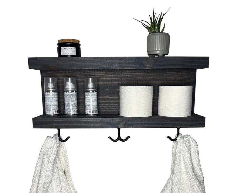 Bathroom Shelf Organizer With Towel Hooks Farmhouse Country - Etsy