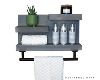 Bathroom Shelf with Modern Towel Bar, Bathroom Wall Decor, Country Rustic  Storage, Modern Farmhouse, Apartment Decor