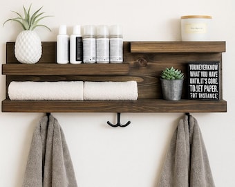 28&quot; Bathroom Shelf Organizer with Towel Hooks - Modern Farmhouse Decor