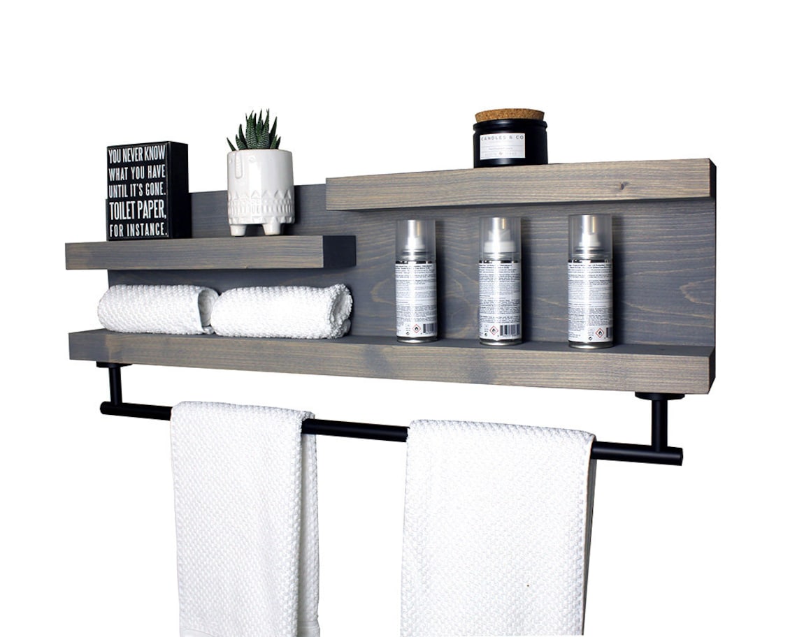 28 Bathroom Shelf Organizer With Modern Towel Bar Etsy