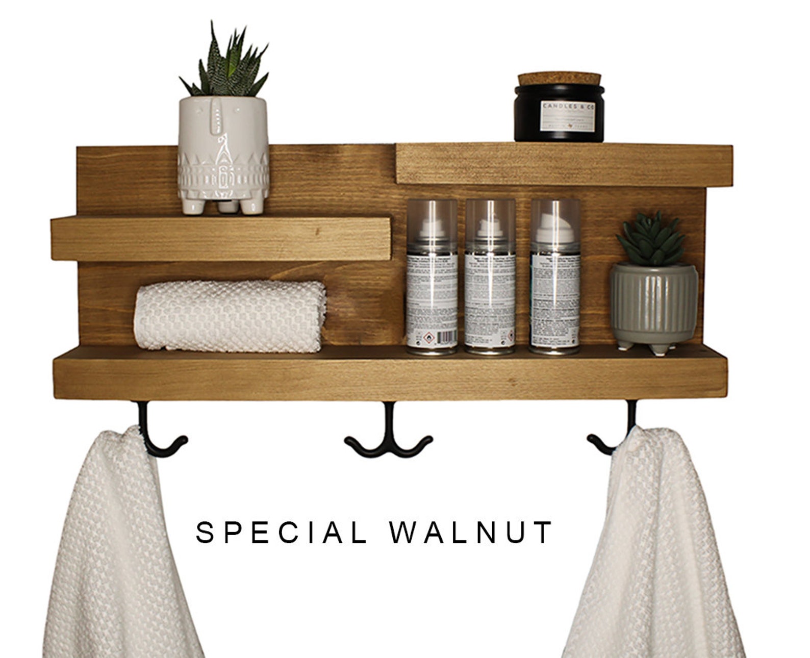 Bathroom Storage Shelf With Hooks Modern Farmhouse - Etsy