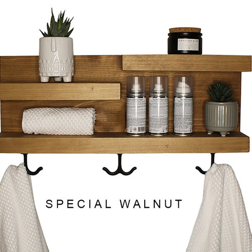 Bathroom Storage Shelf with Hooks - shops Modern Farmhouse