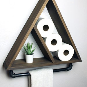 Triangle Bathroom Shelf with Industrial Farmhouse Towel Bar, Geometric Country Rustic Storage, Modern Farmhouse, Apartment Dorm Decor 画像 2