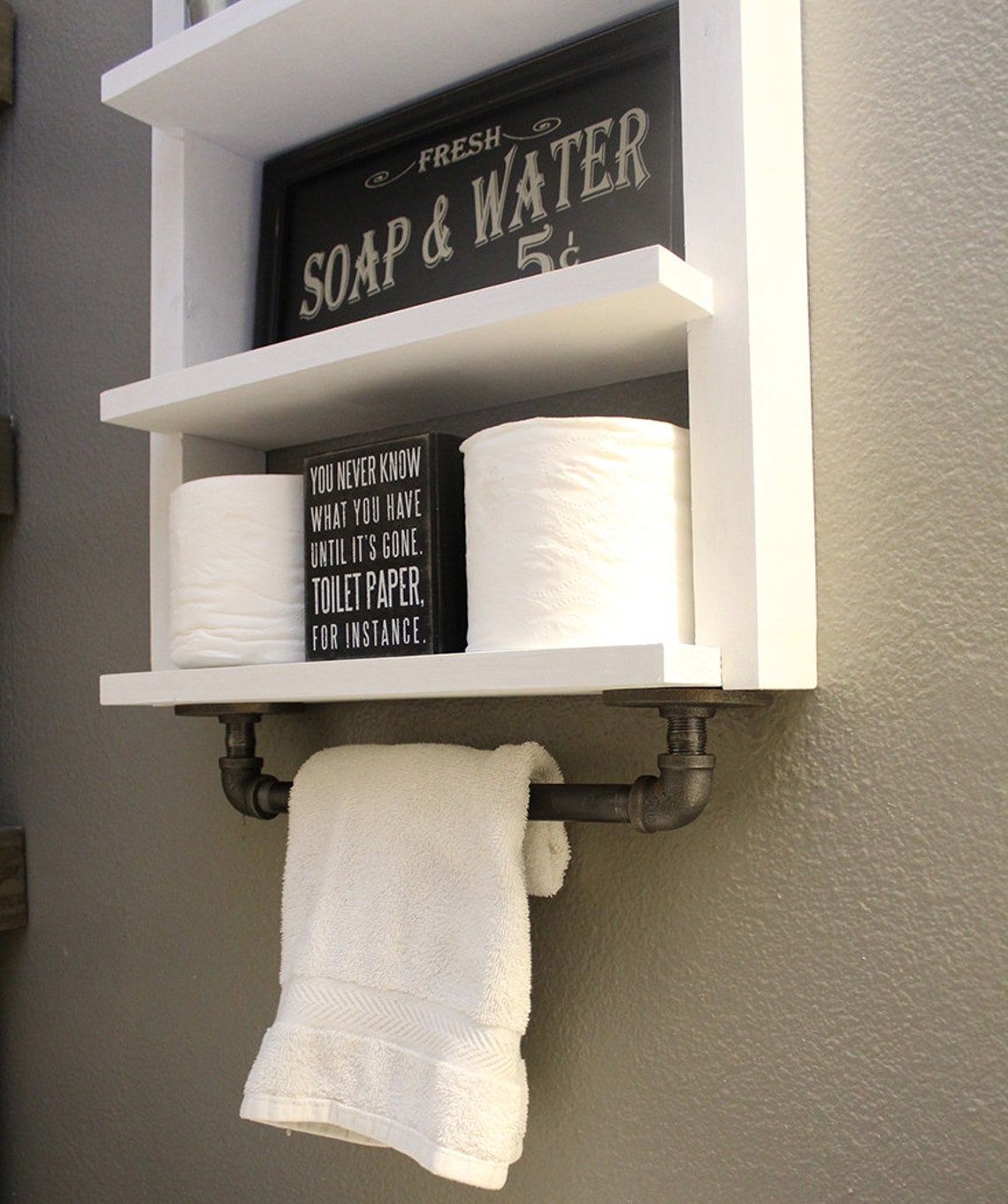 White Farmhouse Bathroom Shelf With Towel Bar Bathroom Decor - Etsy