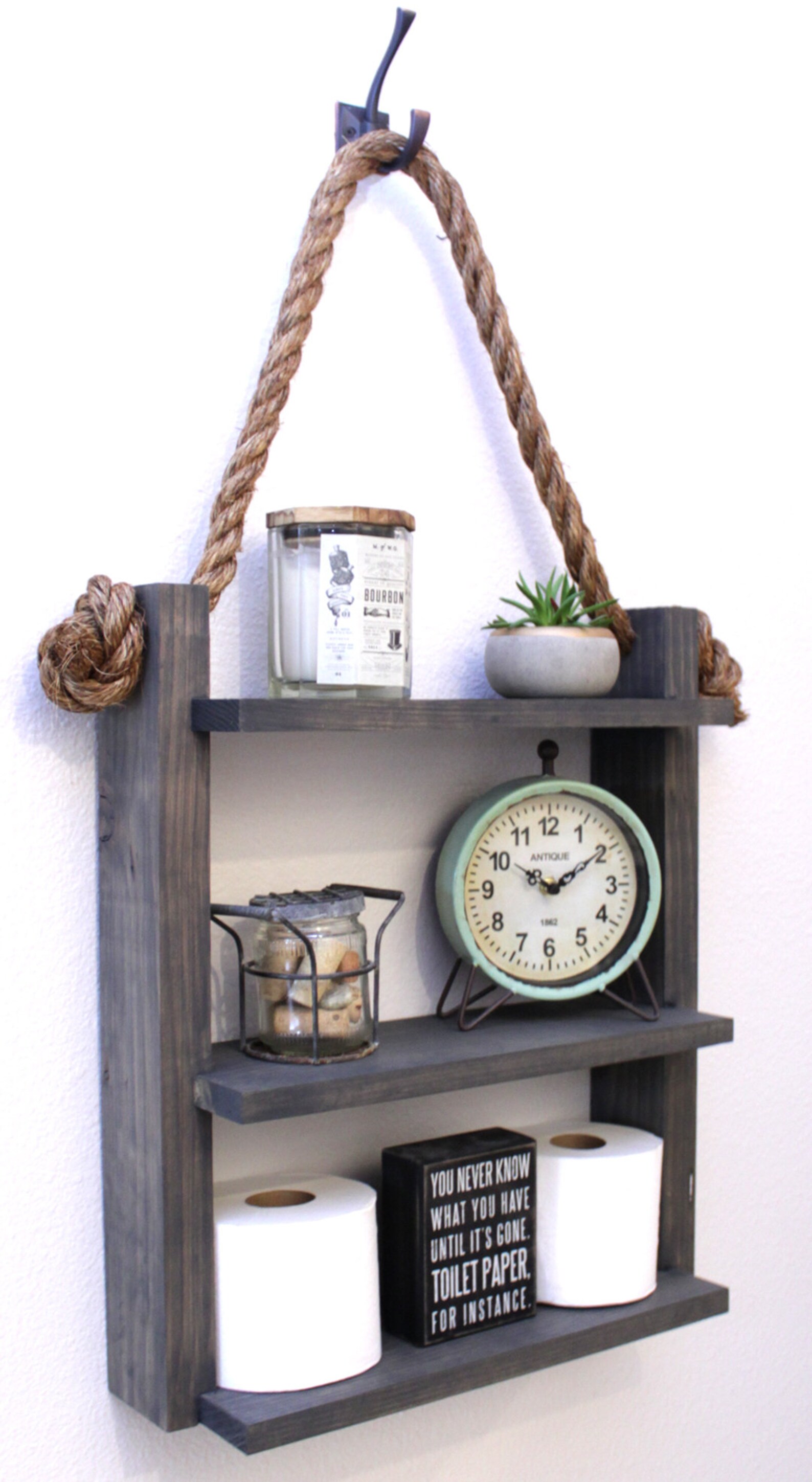 Bathroom Hanging Floating Ladder Shelf Country Rustic Hanging Etsy
