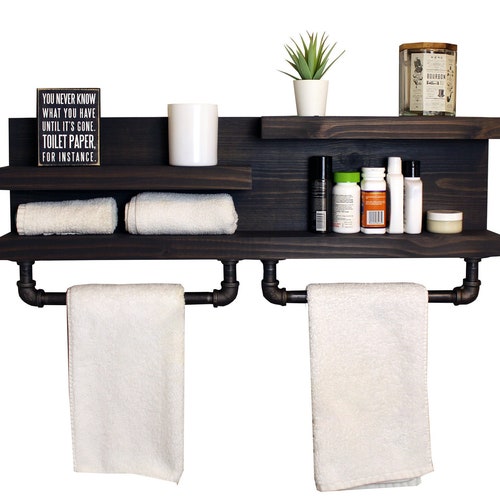 Bathroom Shelf With Industrial Farmhouse Towel Bar Bathroom Etsy