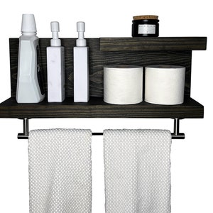 Bathroom Shelf with Modern Towel Bar and Hook - 2 Tier -  Great for Oversized Tall Bottles