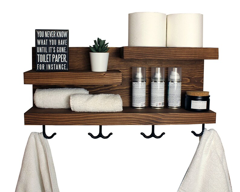 Bathroom Storage Shelf Organizer With Bronze Towel Hooks - Etsy