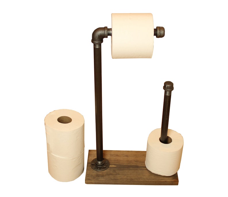 Bathroom Pipe Toilet Paper Roll Holder Stand With Three Storage Country Rustic Modern Farmhouse Apartment Decor