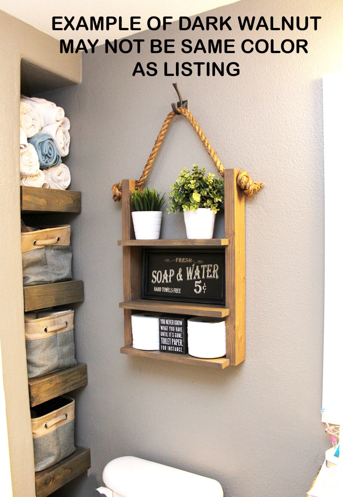 Bathroom Farmhouse Ladder Shelf Brown Walnut Large Modern Etsy