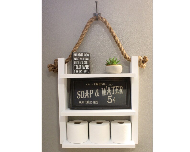 Bathroom Shelf With Rope Country Cottage Chic Farmhouse Image 0