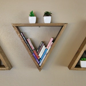 Triangle Shelf, Wall Mounted Modern Geometric Shelves, Wood Pyramid Floating , Plant Stand, Succulent Garden Set of Three image 2