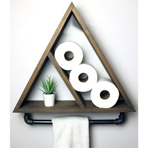 Triangle Bathroom Shelf with Industrial Farmhouse Towel Bar, Geometric Country Rustic Storage, Modern Farmhouse, Apartment Dorm Decor