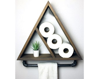 Triangle Bathroom Shelf with Industrial Farmhouse Towel Bar, Geometric Country Rustic Storage, Modern Farmhouse, Apartment Dorm Decor