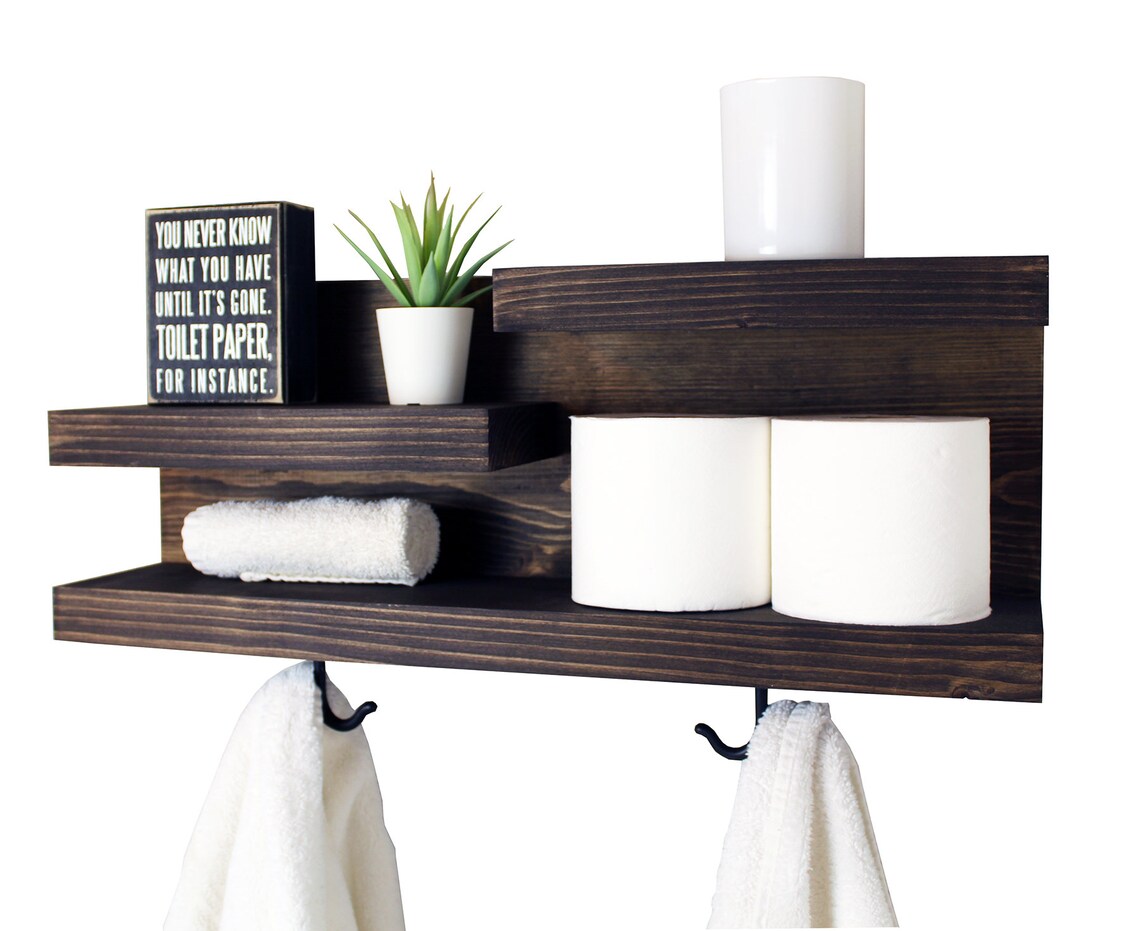 Bathroom Shelf Organizer With Towel Hooks Farmhouse Country - Etsy