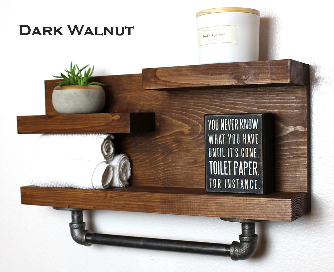 Bathroom Shelf With Industrial Farmhouse Towel Bar Bathroom Etsy UK
