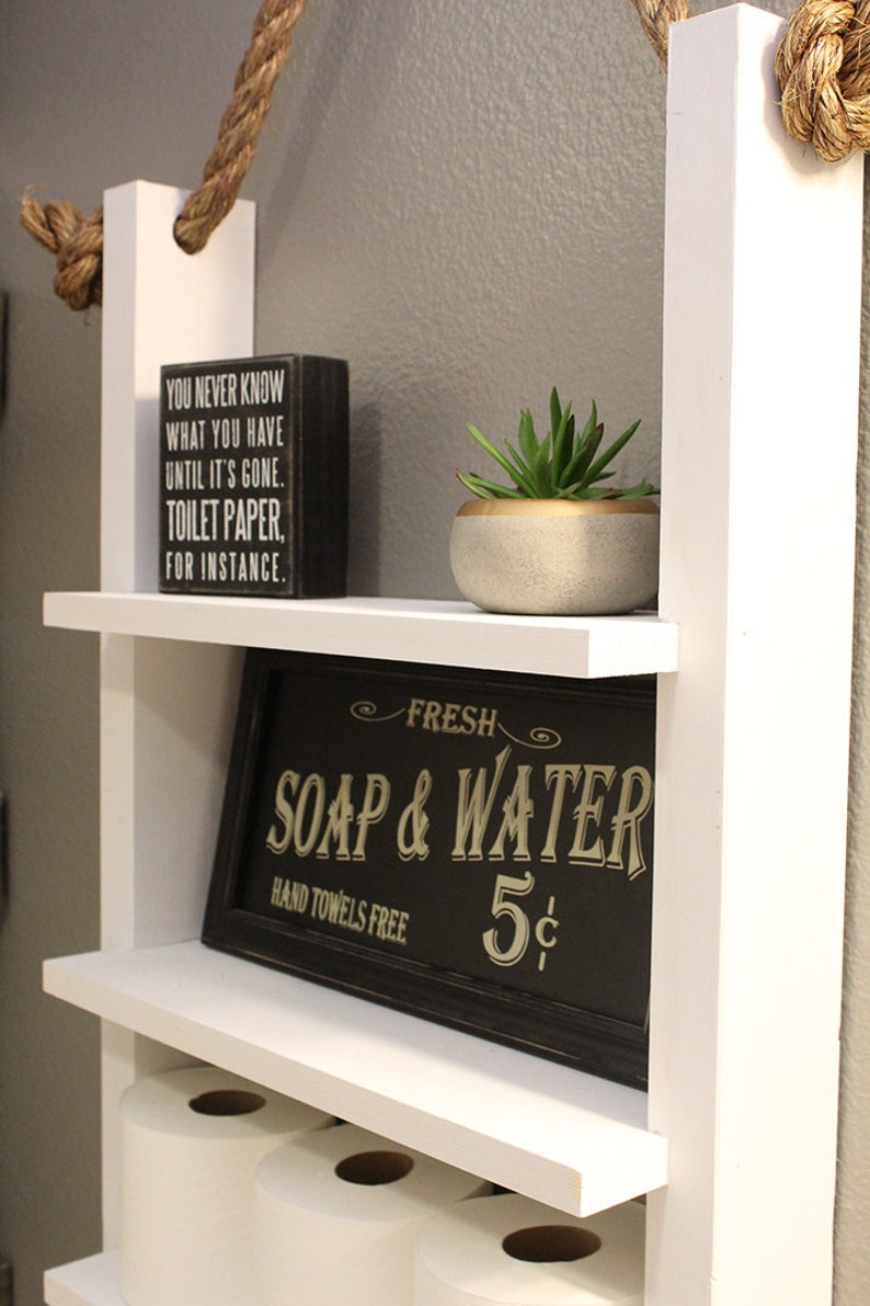 White Bathroom Farmhouse Ladder Shelf Modern Farmhouse Etsy
