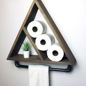 Triangle Bathroom Shelf with Industrial Farmhouse Towel Bar, Geometric Country Rustic Storage, Modern Farmhouse, Apartment Dorm Decor 画像 3