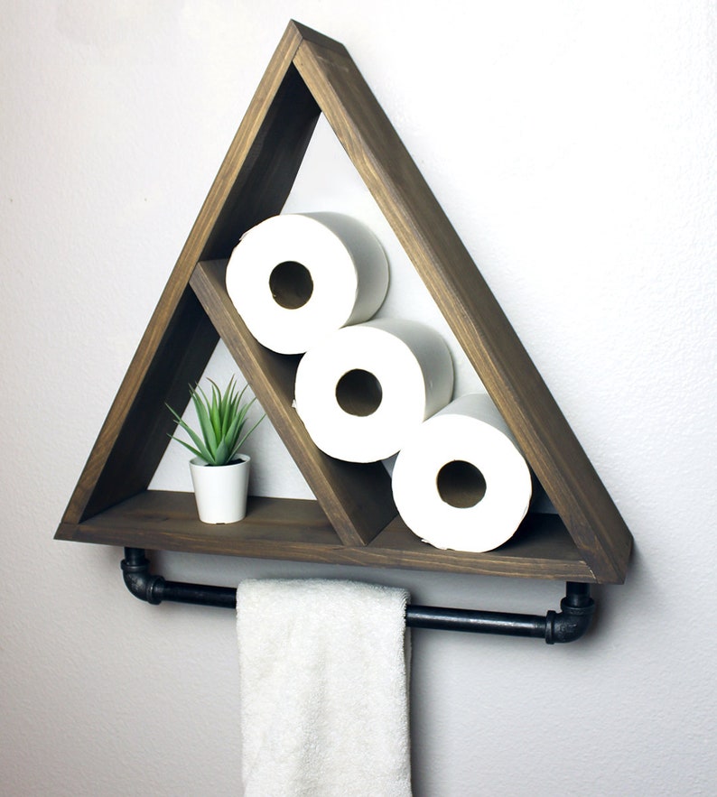 Triangle Bathroom Shelf With Industrial Farmhouse Towel Bar Etsy