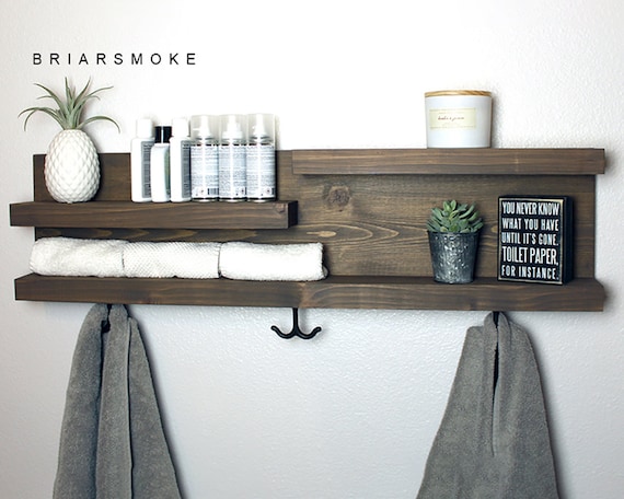 Bathroom Organizer Wall Shelf With Towel Hooks