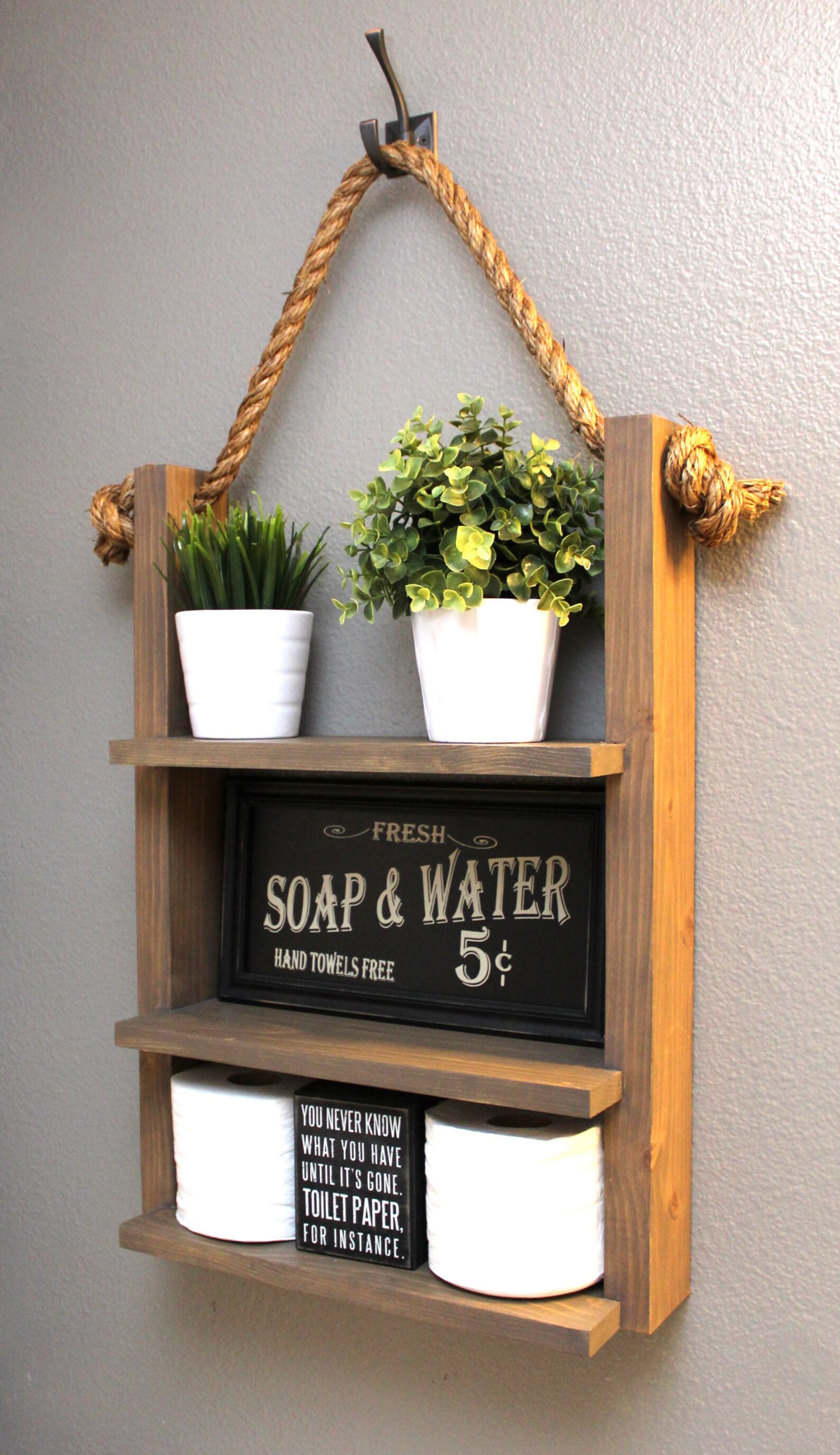 Bathroom Farmhouse Ladder Shelf Brown Walnut Large Modern Etsy