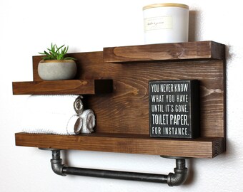 Bathroom Shelf with Industrial Farmhouse Towel Bar, Country Rustic  Storage, Modern Farmhouse, Apartment Decor, Guest Storage