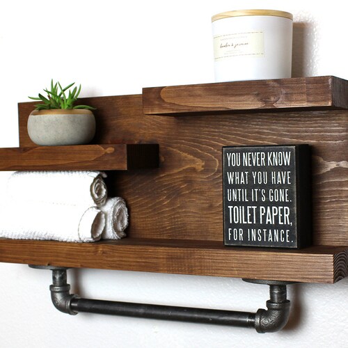 White Farmhouse Bathroom Shelf With Towel Bar Bathroom Decor Etsy