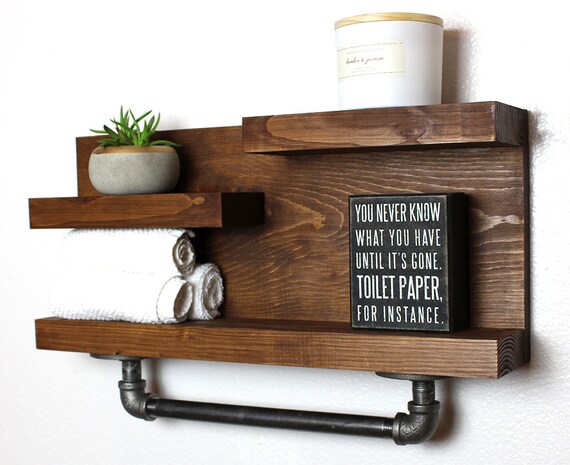 Bathroom Storage Shelf With Towel Hooks, Farmhouse Country Rustic Storage,  Modern Farmhouse, Apartment Decor, Guest Storage 