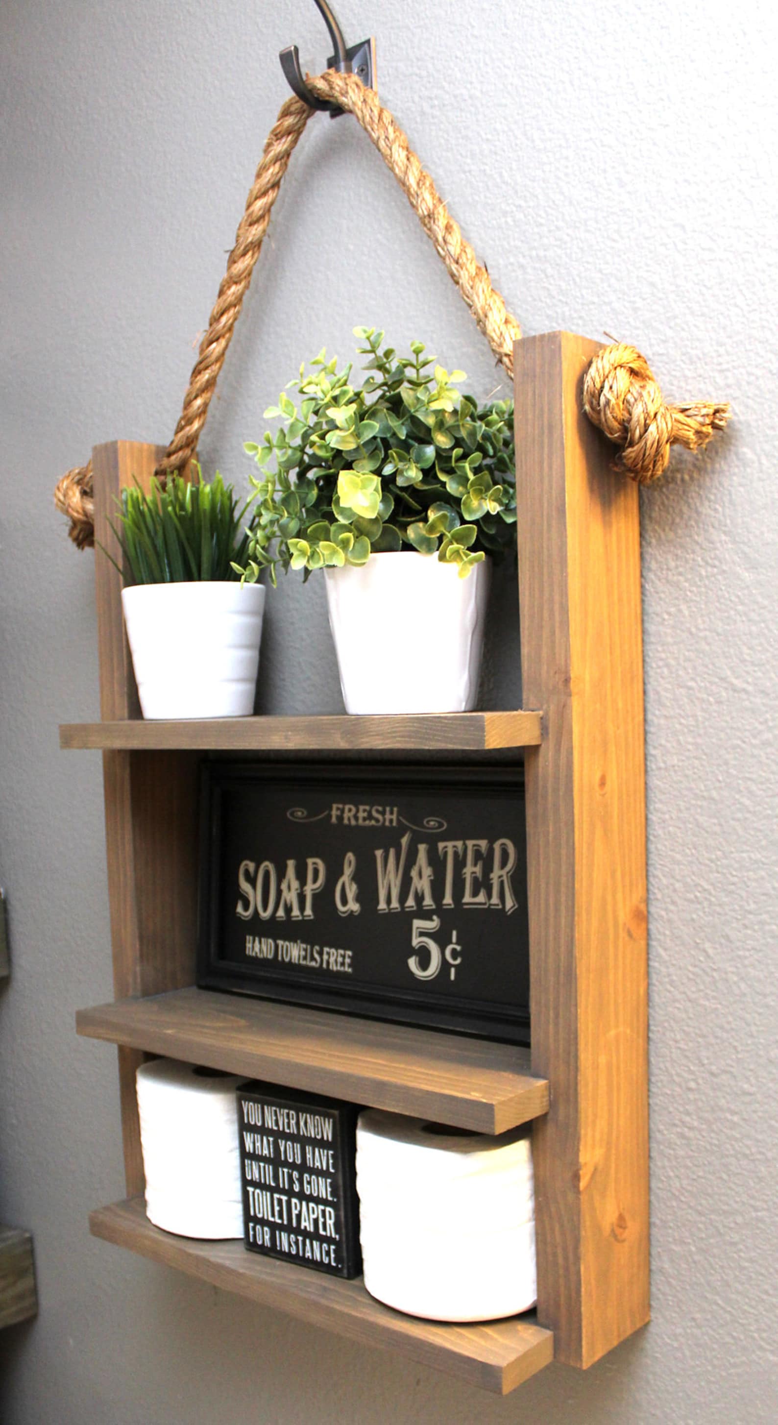 Bathroom Farmhouse Ladder Shelf Brown Walnut Large Modern Etsy