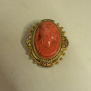 Vintage Victorian Coral Silhouette Locket Brooch