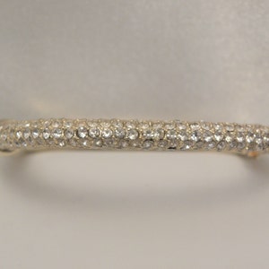 Vintage Signed Les Bernard Clear Rhinestone Bangle Bracelet Snap Clasp