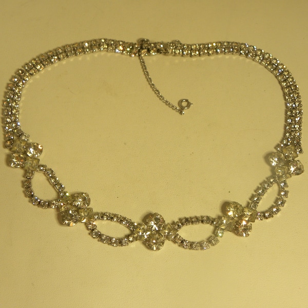 Vintage Volupte' Square & Round Rhinestone Wedding Necklace with Safety Chain