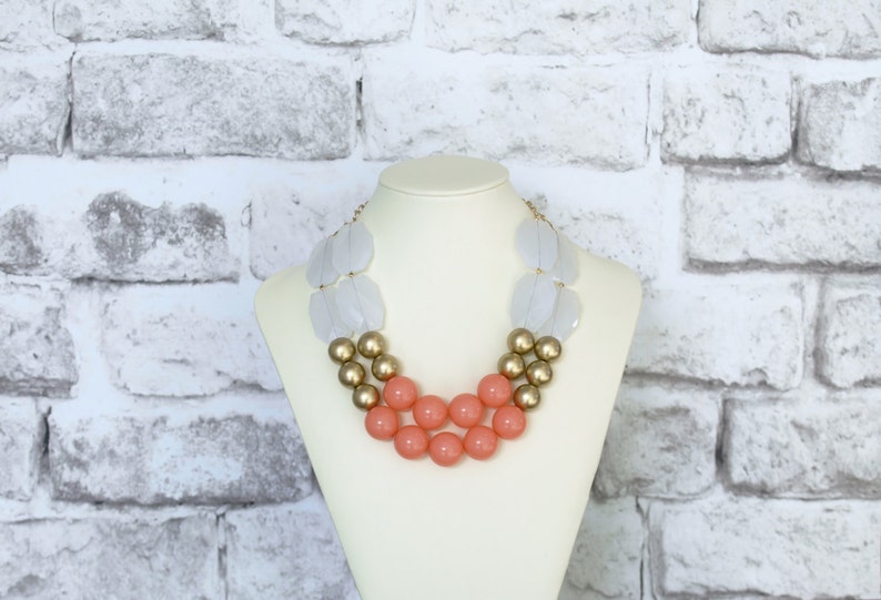 Coral Statement Necklace Coral Pink Necklace Statement Etsy