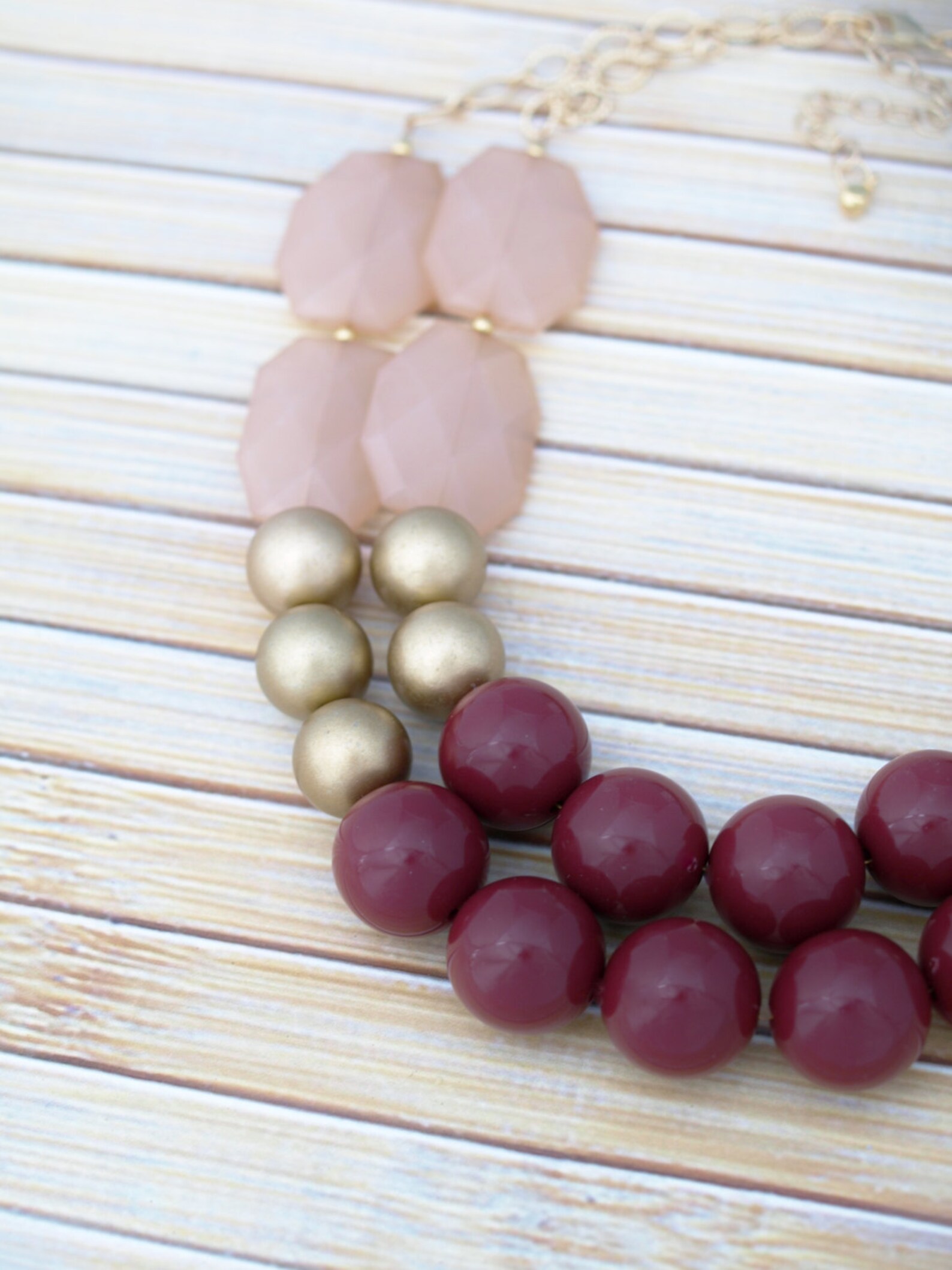 Gold Chain Beaded Bib Necklace Statement Big Bold Chunky Etsy