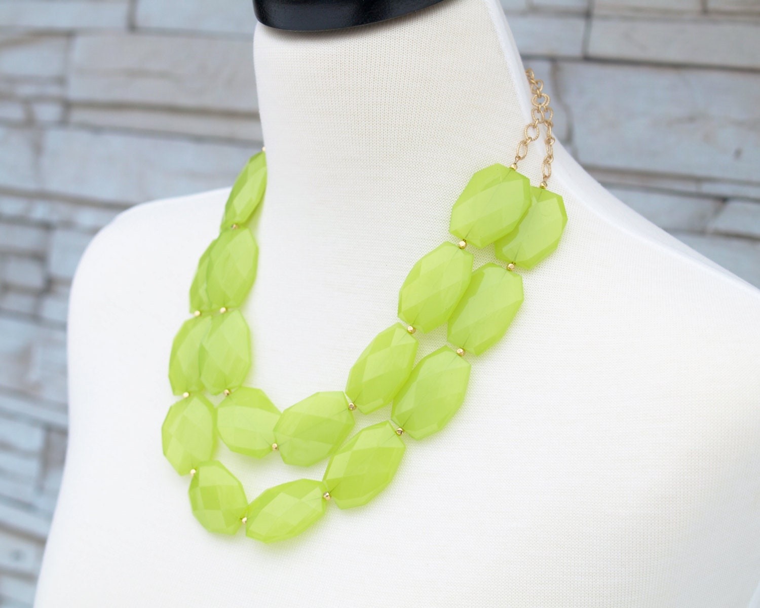 SALE Lime Green Statement Necklace Chunky Beaded Necklace Etsy
