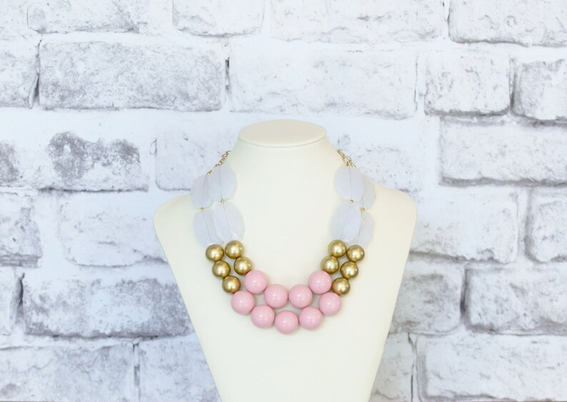 Blush Pink & Gold Statement Necklace Bubble Layering Chunky Etsy