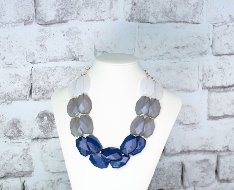 Navy Blue Statement Necklace Nautical Ocean Jewelry Classic Etsy
